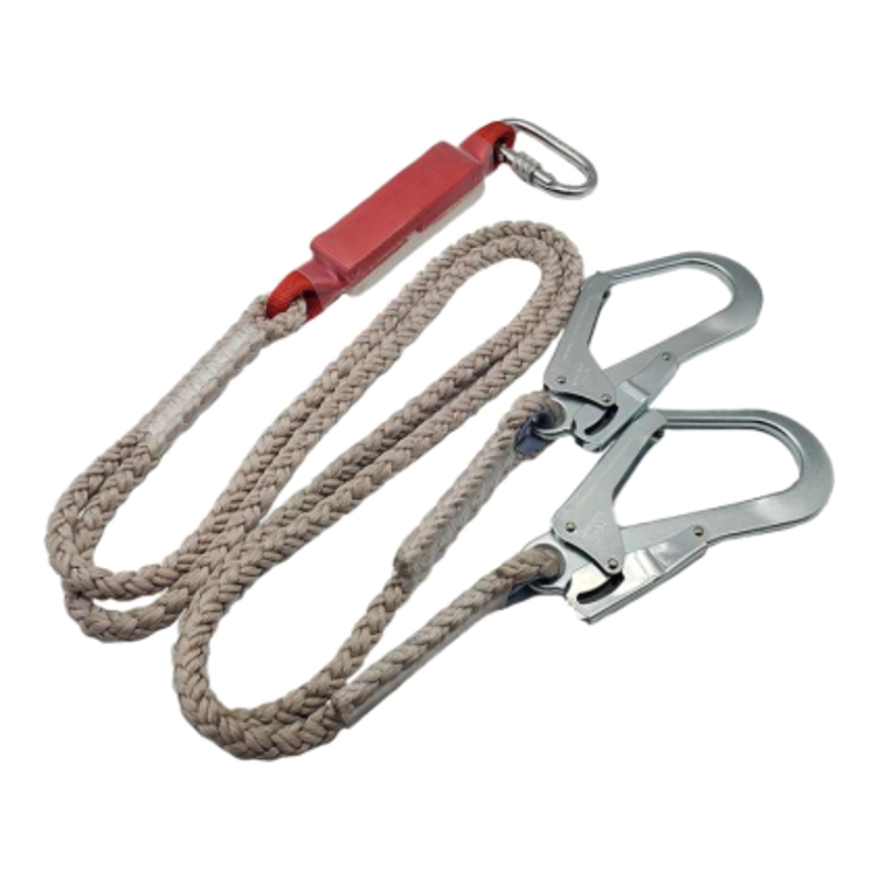 Lanyard Berkembar Penyerap Kejutan Penangkapan Jatuh KA-L02 Dengan Tali Poliamida, 2 Cangkuk Scafford, 1 Carabiner.