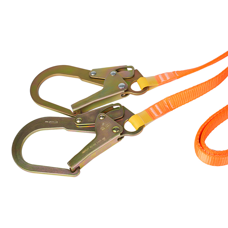 Lanyard keselamatan berkembar penahan jatuh L19 dengan anyaman tebal dan cangkuk ANSI